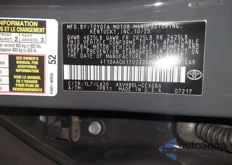 2026 Toyota Camry Xle z USA, uszkodzony, nr VIN 4T1DAACK1TU232066